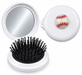 Baseball Compact Hair Brush with Mirror – Foldable Travel Brush