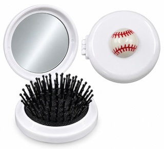 Baseball Compact Hair Brush with Mirror – Foldable Travel Brush