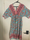 Turquoise & Pink Boho Floral Midi Dress – Size XL