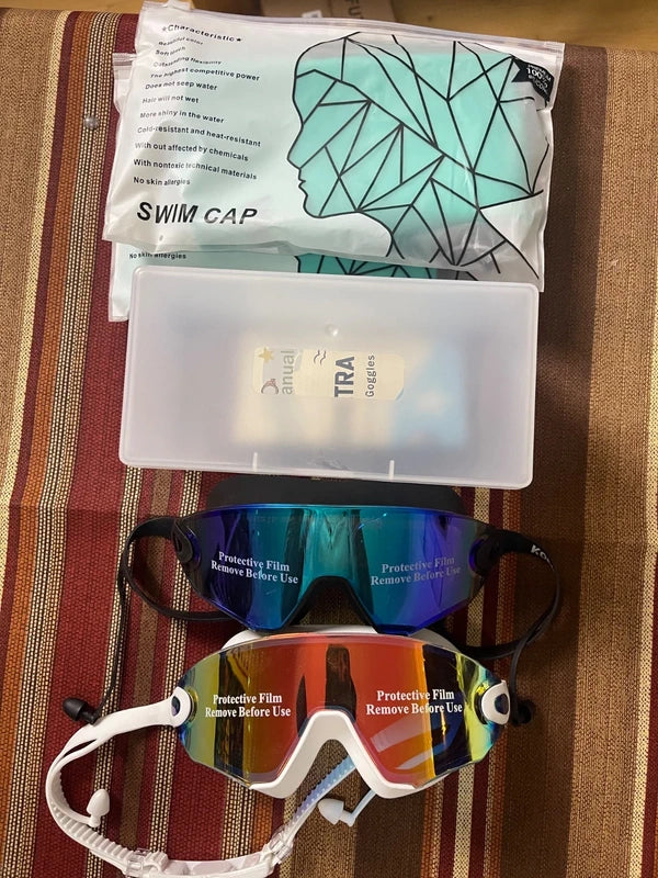 4pc Adult Swimming goggles with swim caps