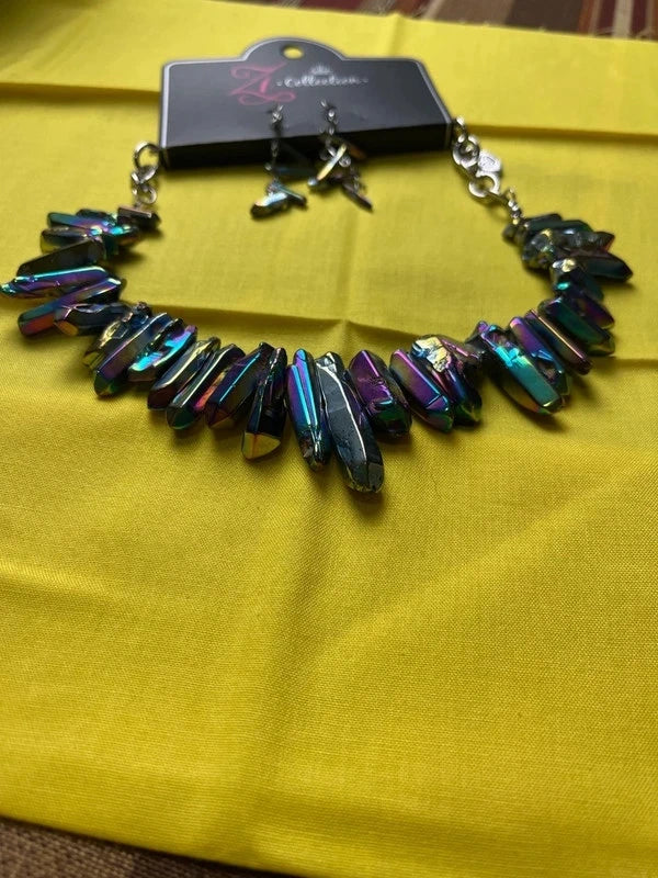 “Charismatic” Iridescent Hematite Necklace & Earrings