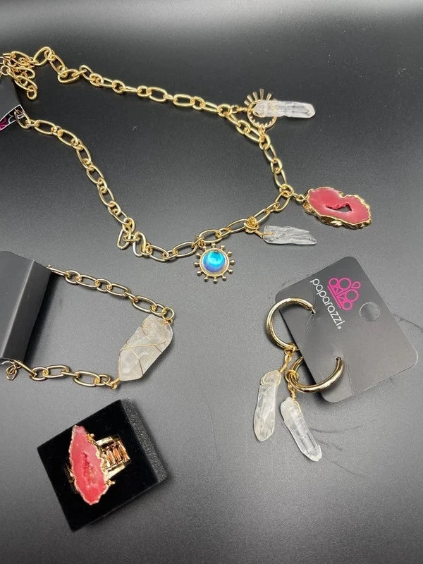 Simply Santa Fe Fashion Fix – Pink Geode 4-Piece Jewelry Set