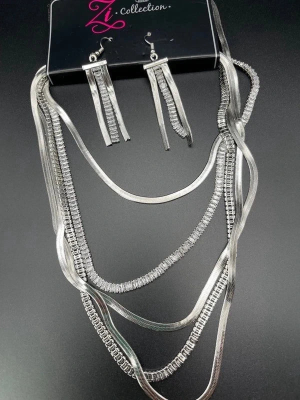 “Persuasive” Silver Rhinestone Necklace & Earrings