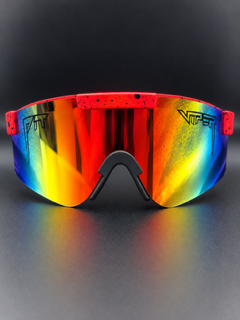 Red Splatter Rainbow Mirrored Shield Sunglasses