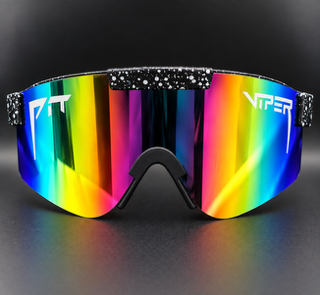 Black & White Splatter Rainbow Mirrored Shield Sunglasses