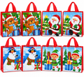 Set of 8 Reusable Christmas Gift Bags – Festive Holiday Designs – 14” x 14” x 8”