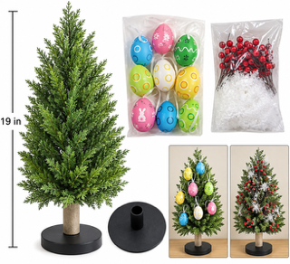19” Allesgute 2-in-1 Easter & Christmas Tabletop Artificial Tree – Indoor/Outdoor