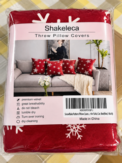 Set of 2 Red & White Snowflake Velvet Throw Pillow Covers – 18x18 Christmas Décor