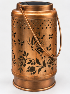 Copper Solar Hanging Lantern – Butterfly & Floral Cutout Garden Light