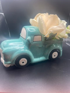 Turquoise Vintage - Style Pickup Truck Faux Floral Décor
