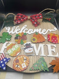 🎀 Interchangeable Wooden Holiday Wreath  – Multi-Season Door Decor