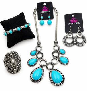 Turquoise & Silver 5-Piece Coordinated Jewelry Set