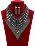 “Impulsive” Gunmetal Rhinestone Statement Necklace & Earrings
